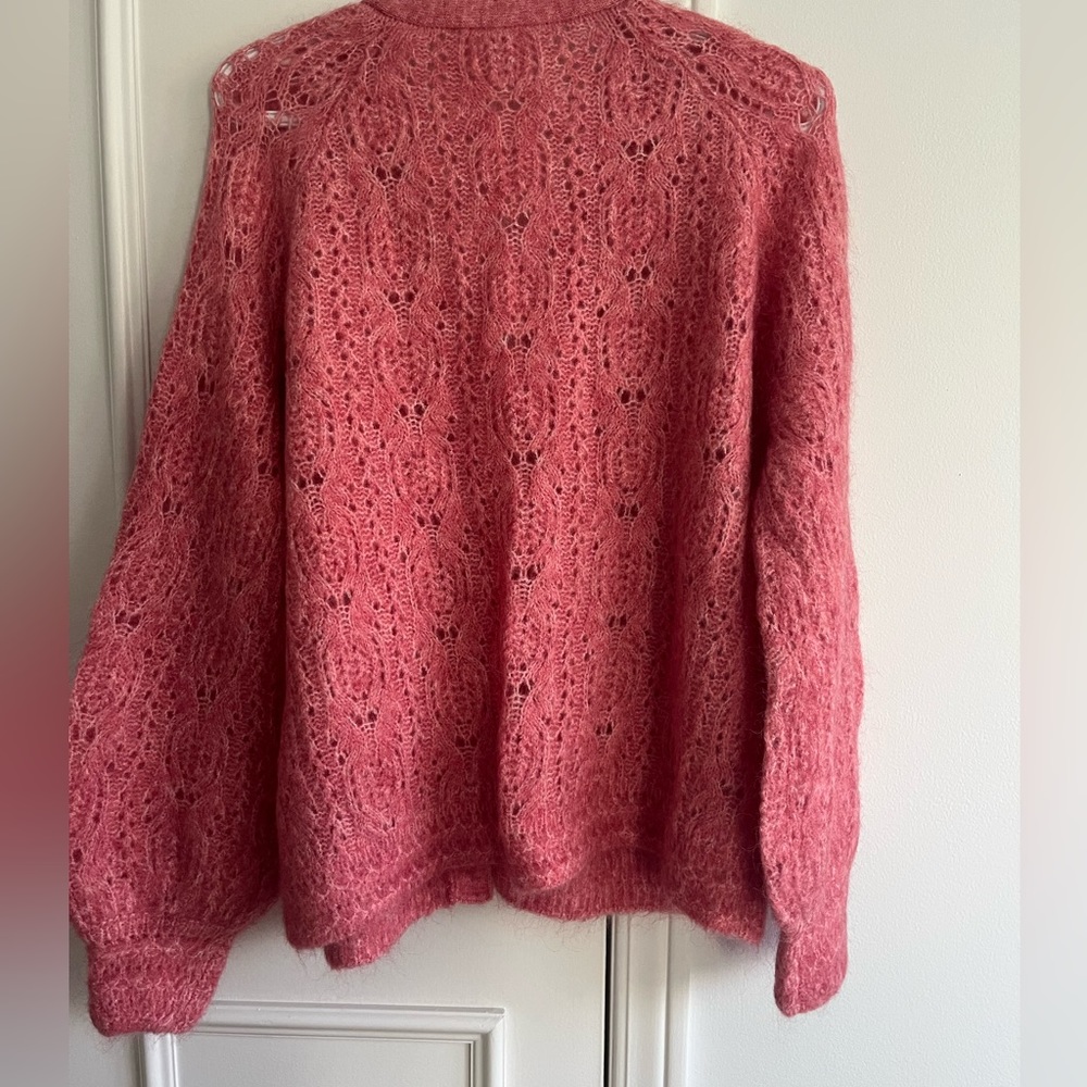 Sezane Pink Openwork Mohair Blend Cardigan - Picture 4 of 6